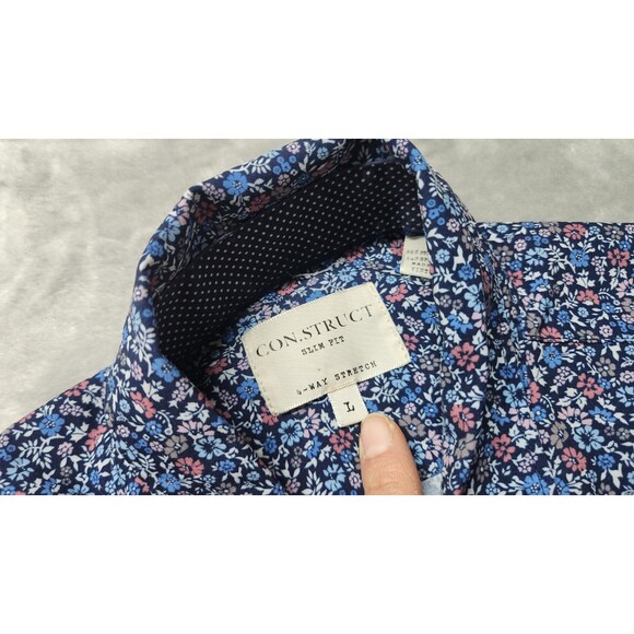 Con.Struct Mens Large Slim Fit 4-Way Stretch Floral Pattern Button Down Shirt - Picture 4 of 7